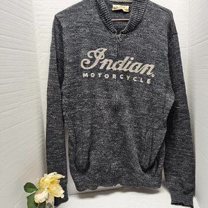 Rare Collaboration Indian Motorcycles & Lucky Brand Knit Zip Up Sweater Men Logo